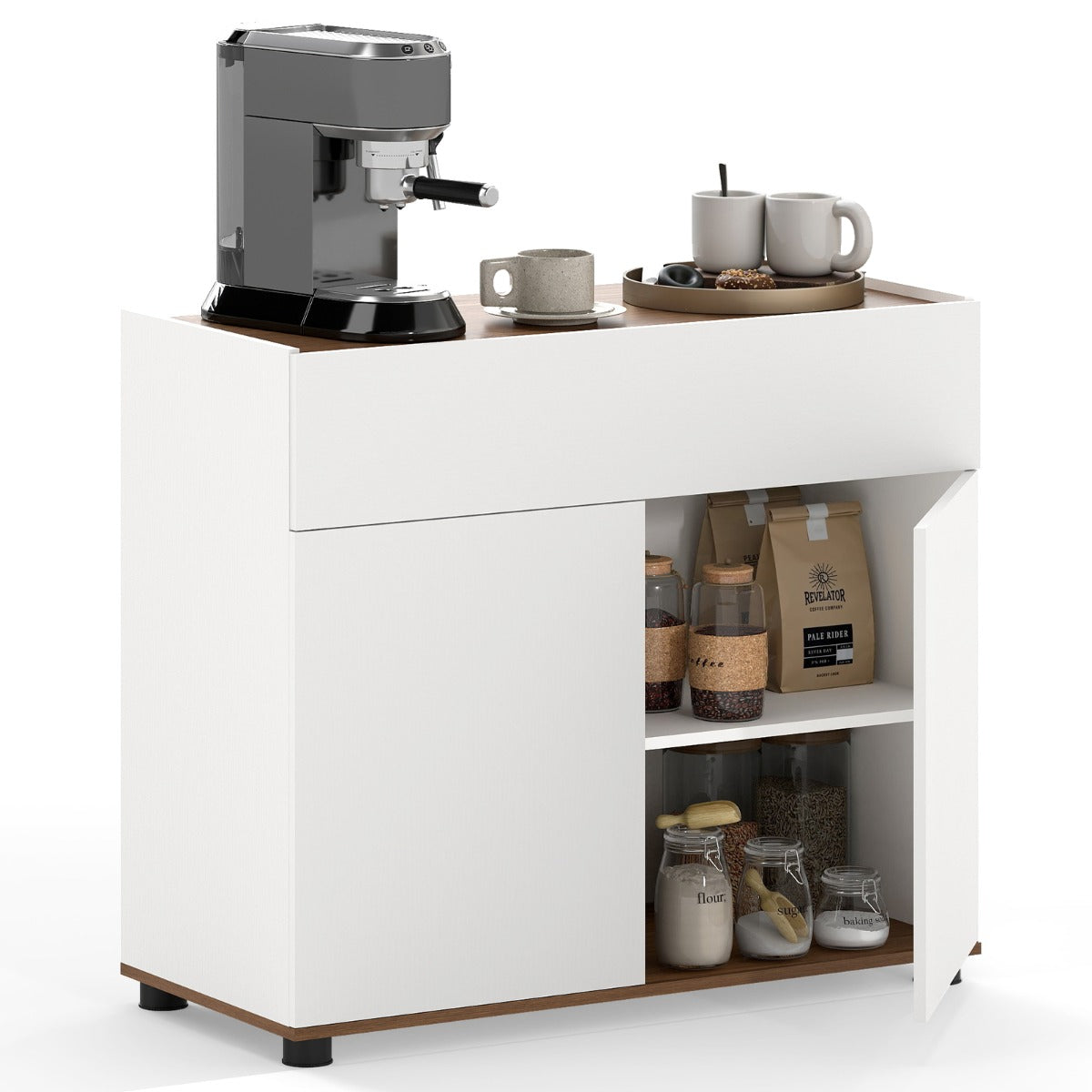 Livsk costway dressoir met opbergruimte houten koffietafel met een lade en twee deuren wit