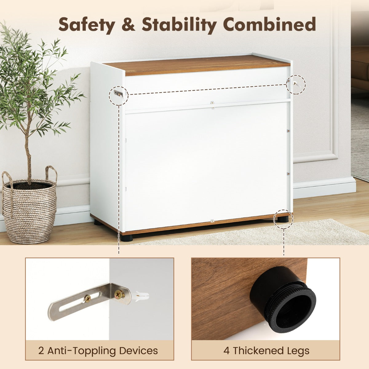 Livsk costway dressoir met opbergruimte houten koffietafel met een lade en twee deuren wit 3
