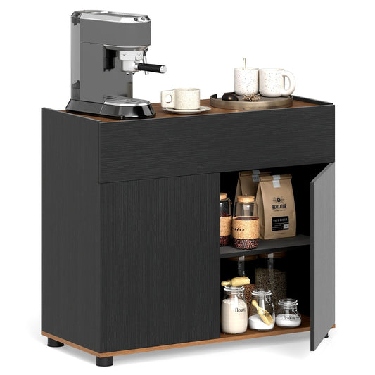 Livsk costway dressoir met opbergruimte houten koffietafel met een lade en twee deuren zwart