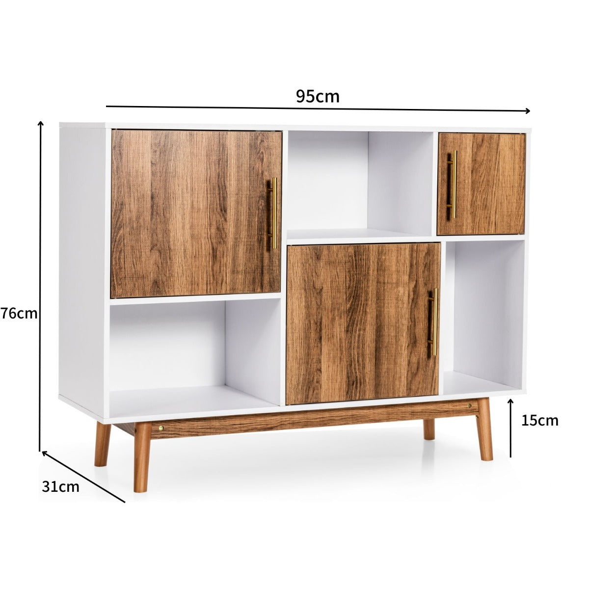LIVSK Ladekast Wit en Koffiebruin - 6 Vakken - Hoogwaardig Hout - Asymmetrisch Ontwerp - Ideaal als Opberg- of TV-meubel - 95 x