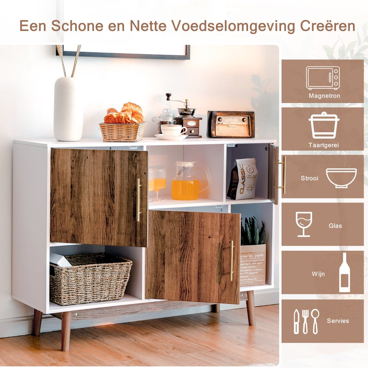 LIVSK Ladekast Wit en Koffiebruin - 6 Vakken - Hoogwaardig Hout - Asymmetrisch Ontwerp - Ideaal als Opberg- of TV-meubel - 95 x