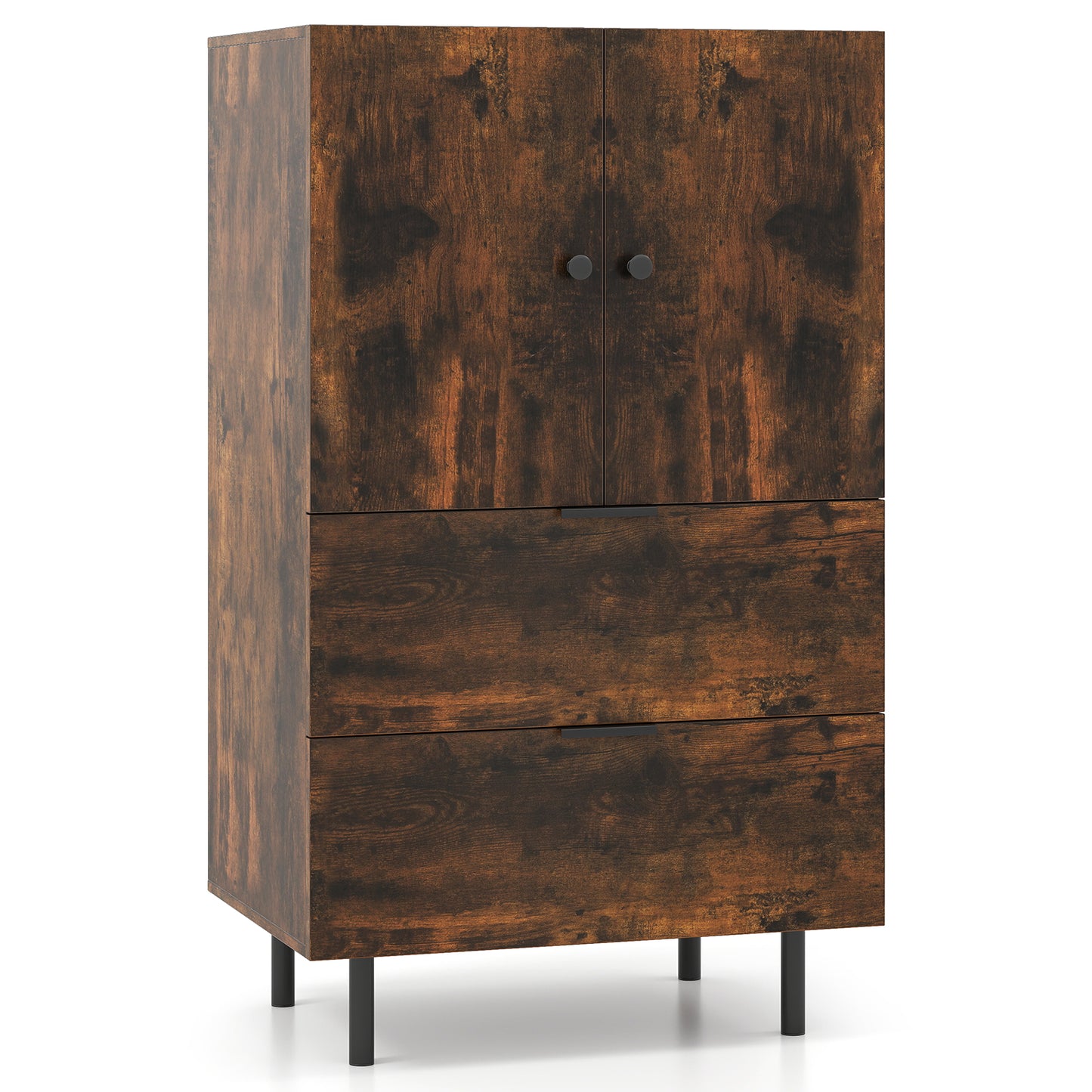 LIVSK Buffetkast met Metalen Poten - 2 Lades & 1 Kast - Veiligheidsvoorzieningen - 60 x 41,5 x 102 cm - Koffie
