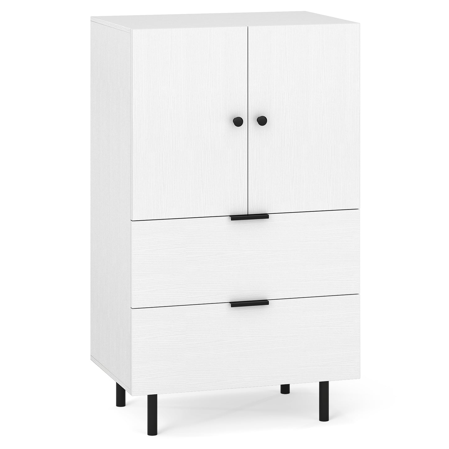 LIVSK Buffetkast met 2 Lades - Metalen Poten - Antikantelvoorzieningen - 60 x 41,5 x 102 cm - Wit