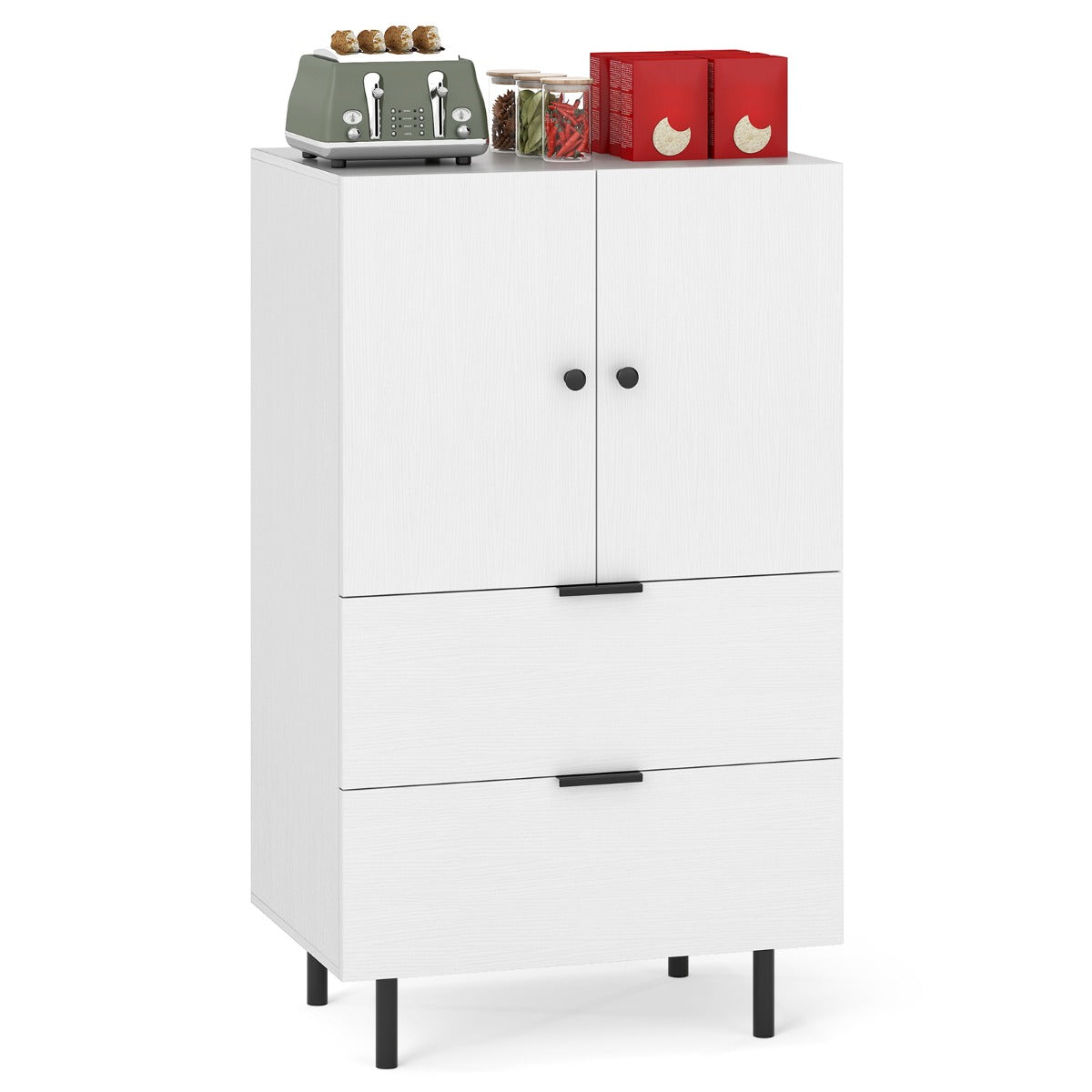 LIVSK Buffetkast met 2 Lades - Metalen Poten - Antikantelvoorzieningen - 60 x 41,5 x 102 cm - Wit