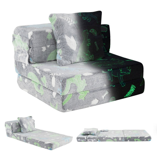 Livsk costway drie in een kinderbedbank slaapbank met schuimvulling en afneembare hoes glow in the dark opvouwbare zitting