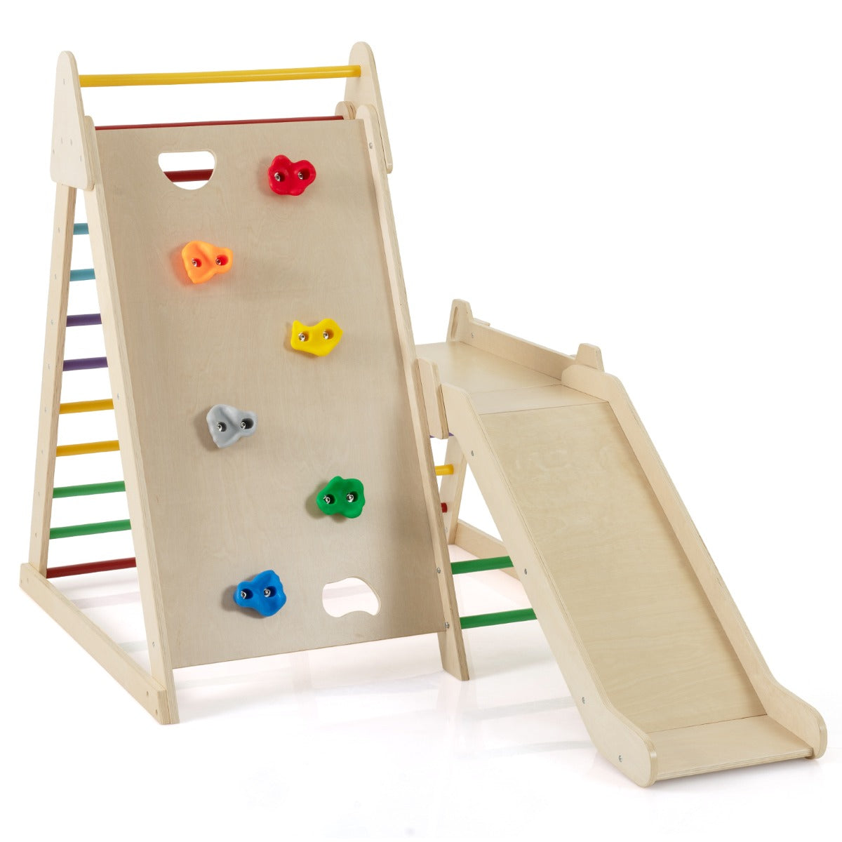 Livsk costway drie in een klimrek met glijbaan klimrek met ladder houten klimset multicolor 1 1