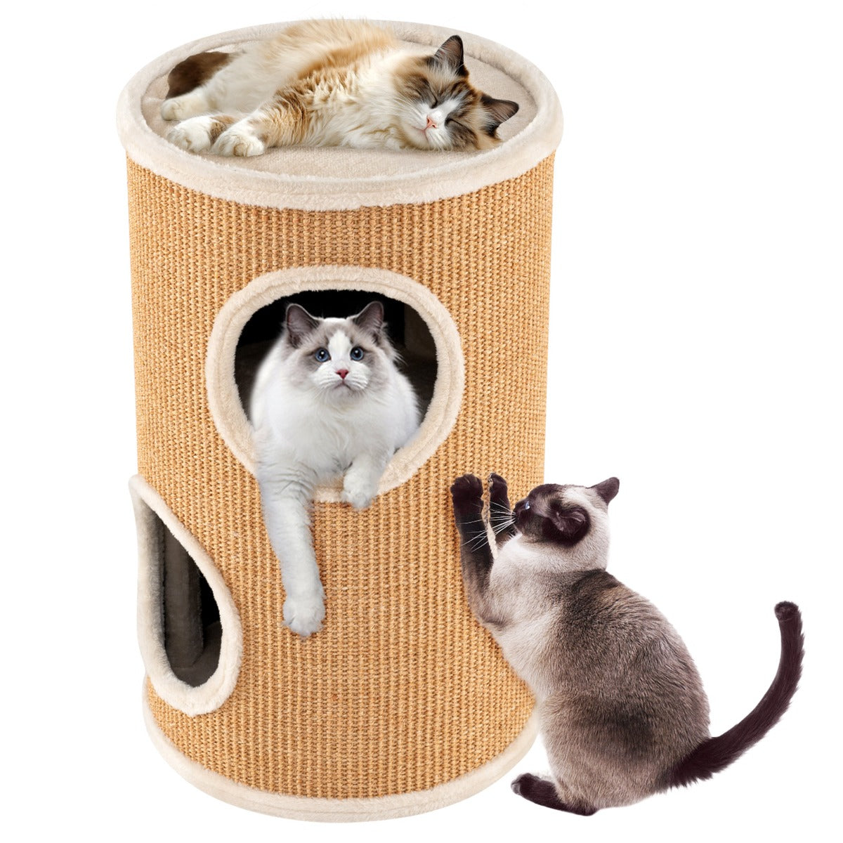 Livsk costway drie verdiepingen tellend kattenhuis met een ruim uitkijkplatform op het dak en een kattenmand