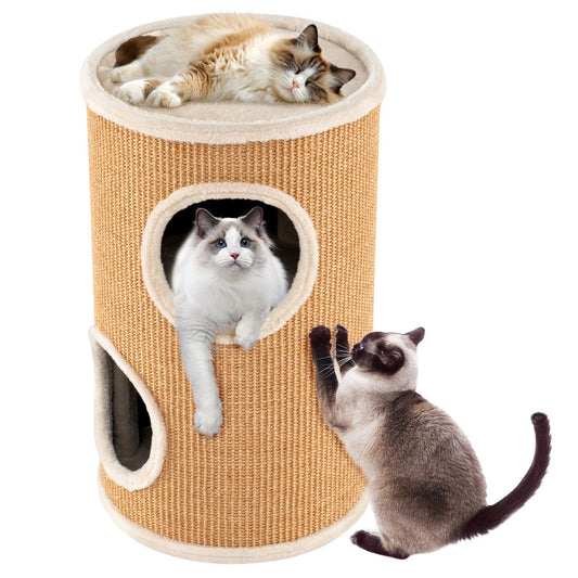 Livsk costway drie verdiepingen tellend kattenhuis met een ruim uitkijkplatform op het dak en een kattenmand
