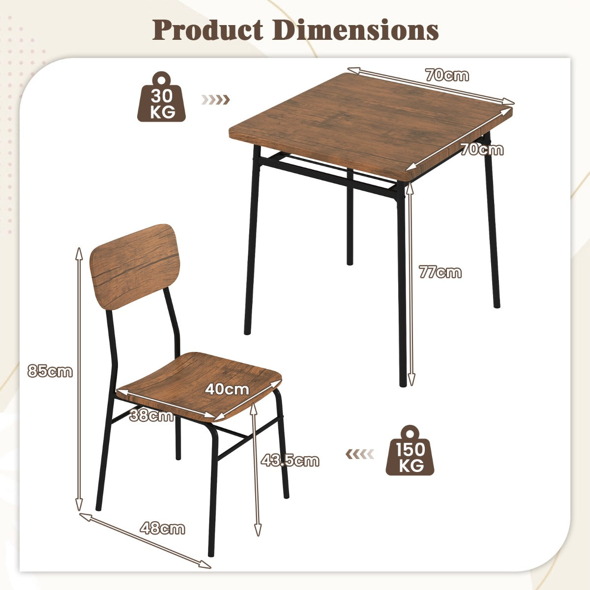 Livsk costway driedelige eetset bestaande uit een vierkante keukentafel met stoelen met opbergruimte voorzien van een metalen frame voor een ruimtebesparend meubelensemble 1 1