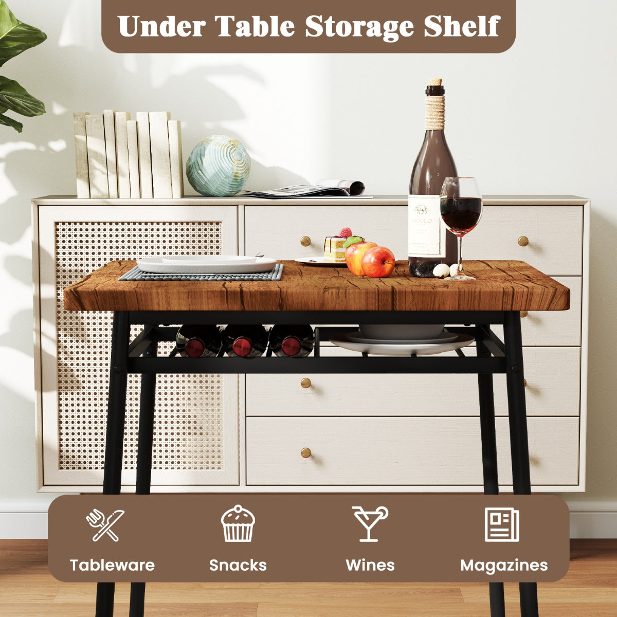 Livsk costway driedelige eetset bestaande uit een vierkante keukentafel met stoelen met opbergruimte voorzien van een metalen frame voor een ruimtebesparend meubelensemble 2