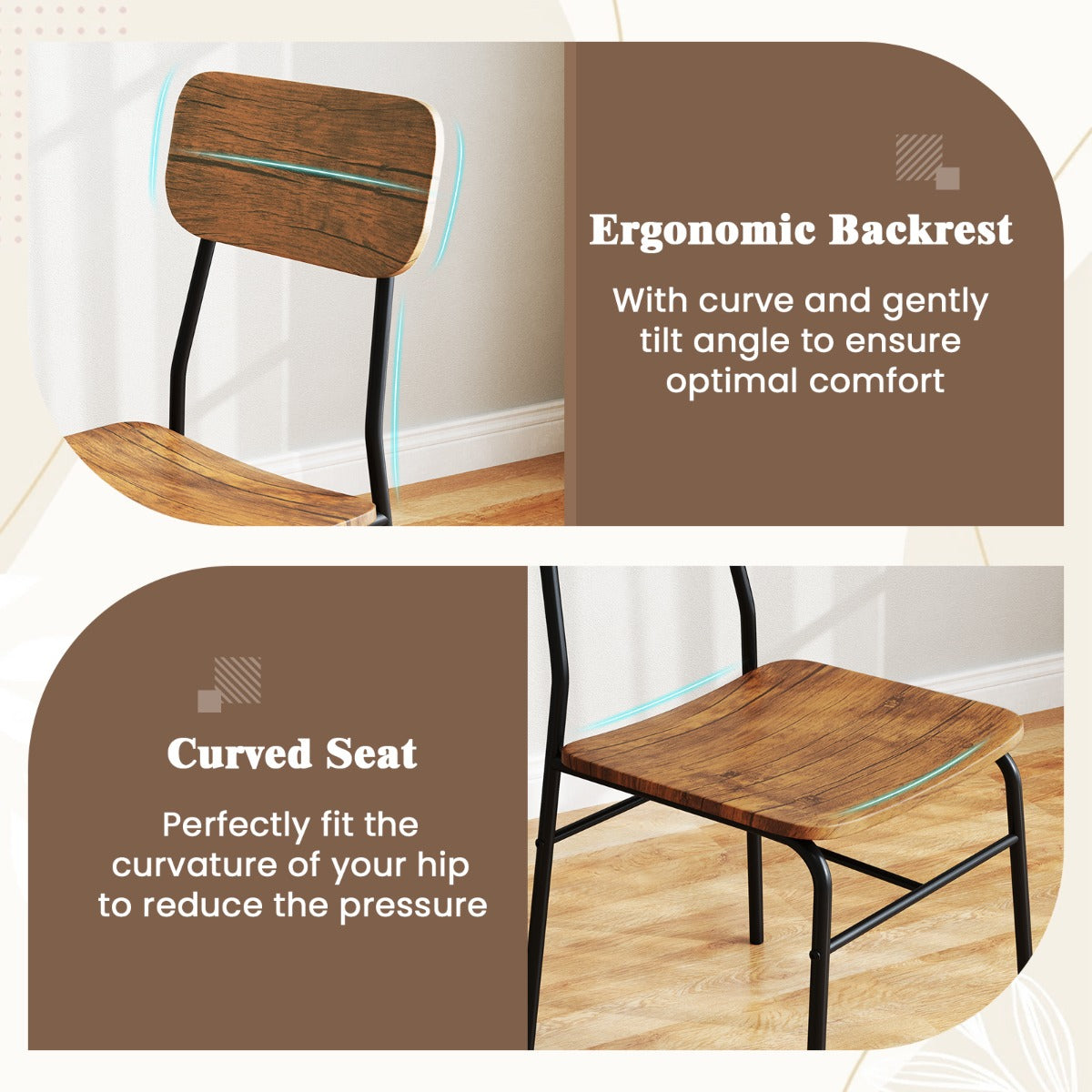 Livsk costway driedelige eetset bestaande uit een vierkante keukentafel met stoelen met opbergruimte voorzien van een metalen frame voor een ruimtebesparend meubelensemble 4
