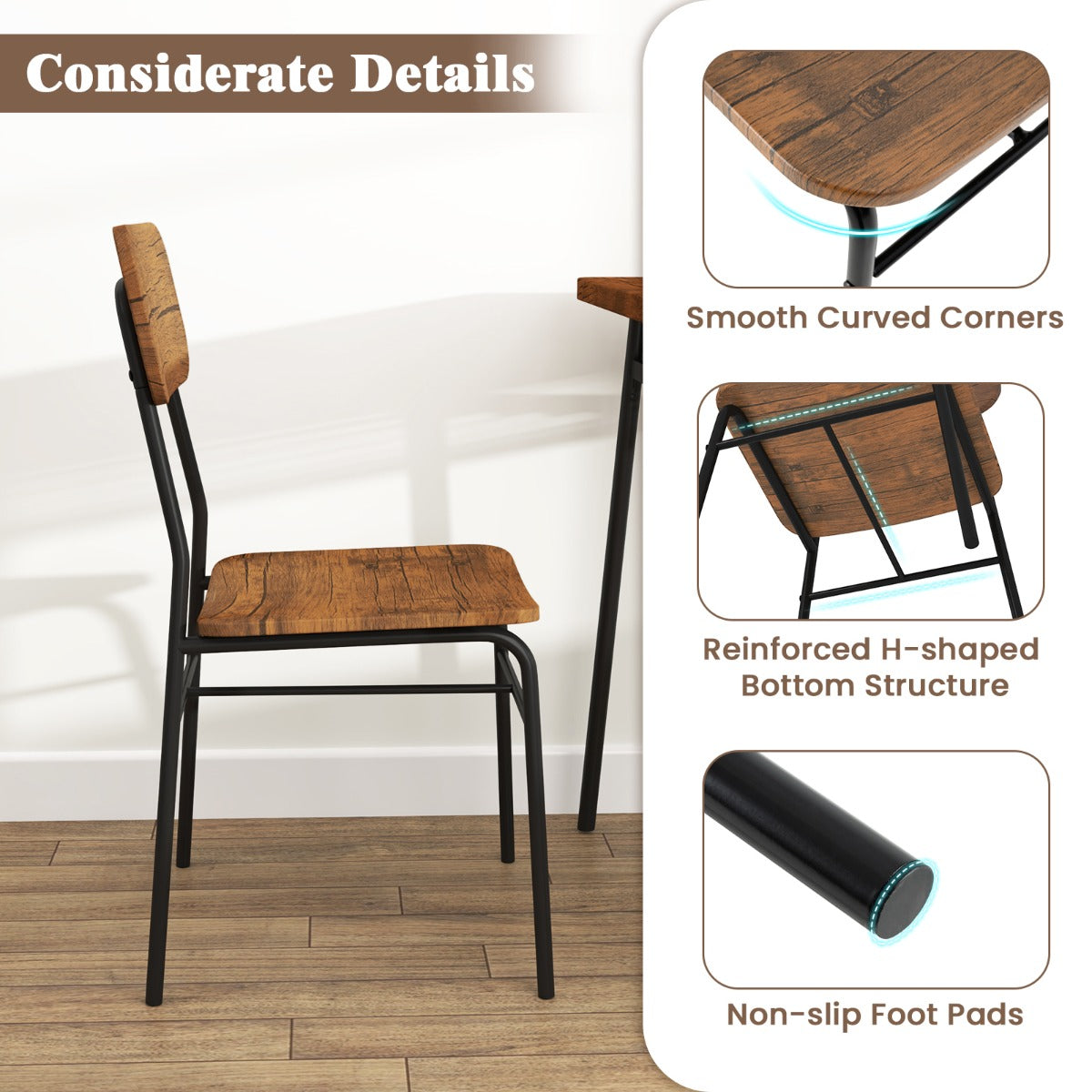 Livsk costway driedelige eetset bestaande uit een vierkante keukentafel met stoelen met opbergruimte voorzien van een metalen frame voor een ruimtebesparend meubelensemble 5