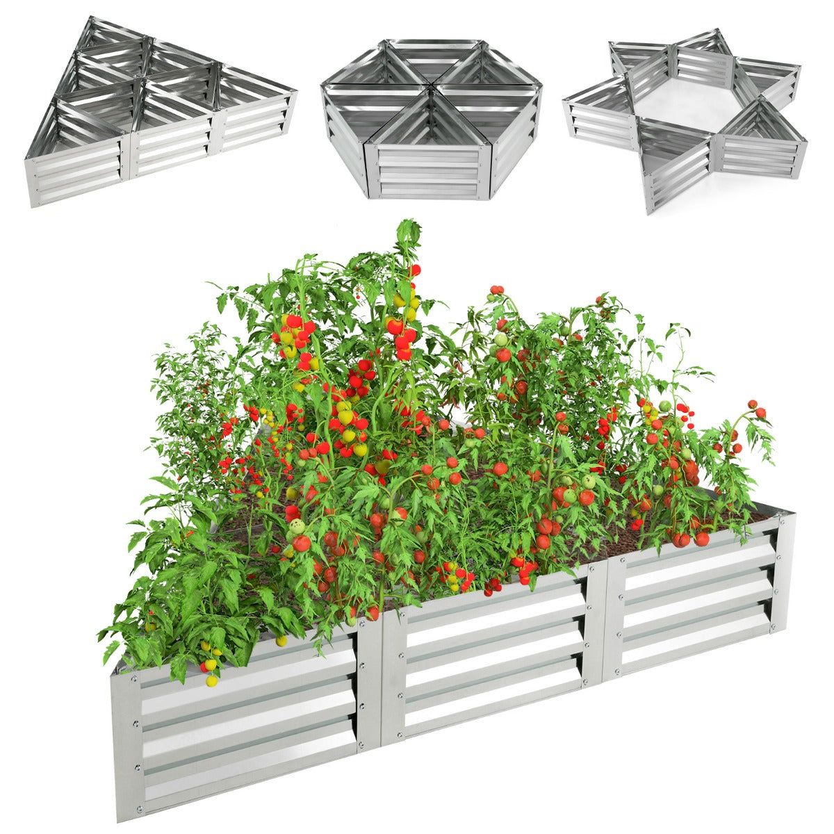 LIVSK Metalen Plantenbak Set - 6 Driehoekige Bakken - Ruime Plantcapaciteit - Gegalvaniseerd IJzer - Eenvoudig te Monteren -