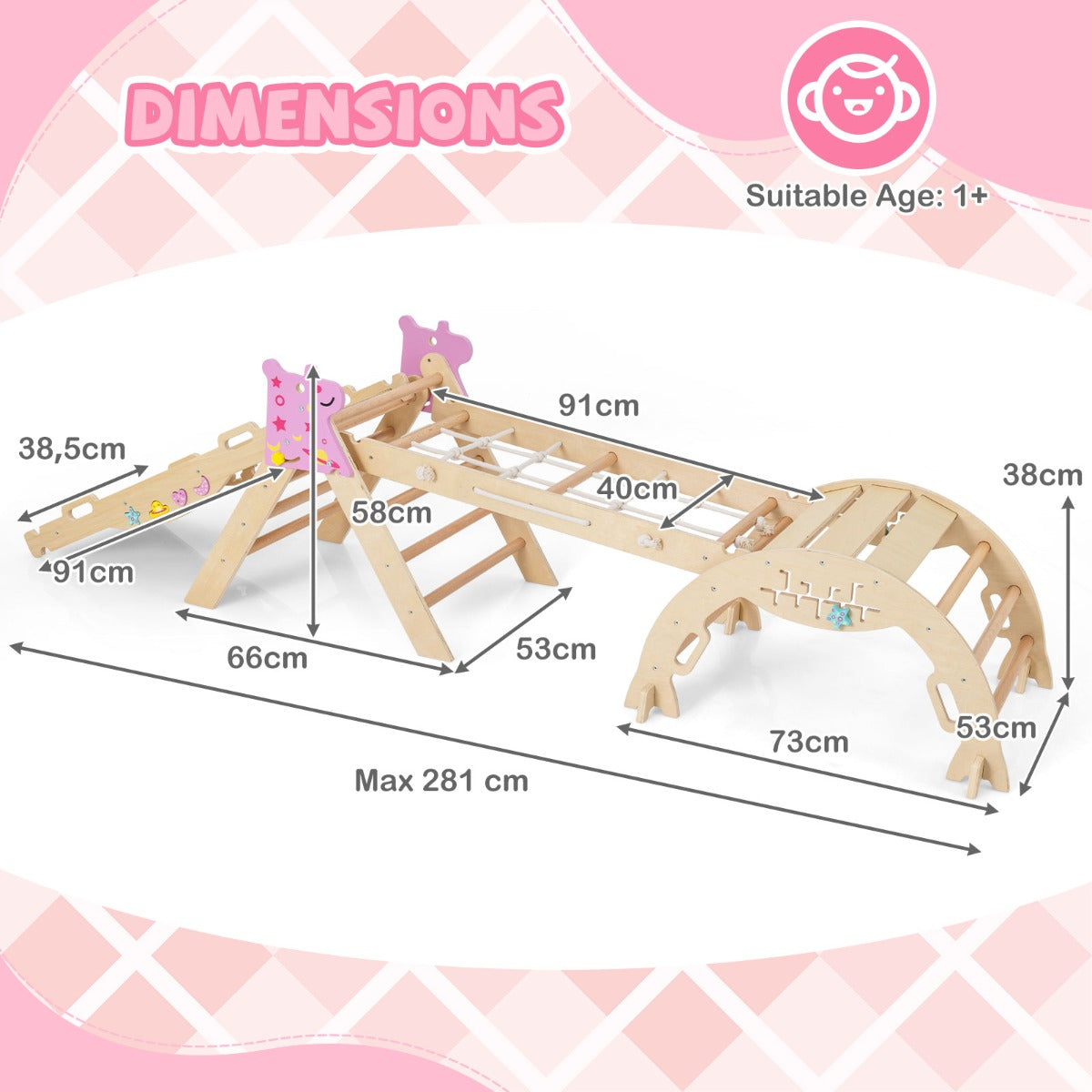 Livsk costway driehoekige set 8 in 1 opvouwbaar klimspeelgoed montessori houten klimset naturel 2