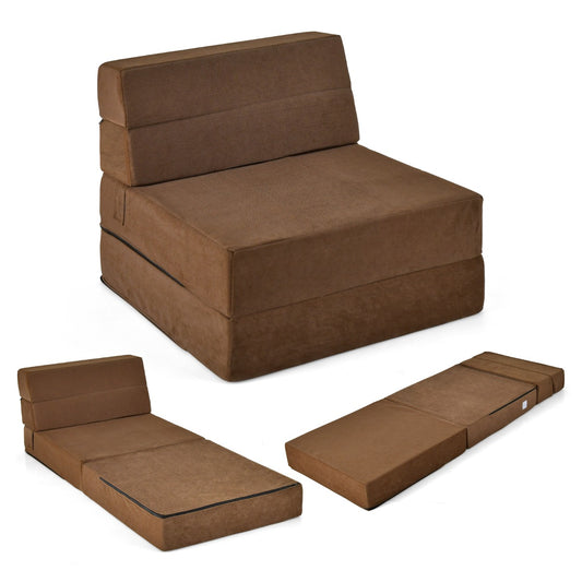 LIVSK Drievoudige Slaapbank - Omvormbaar tot Bank, Chaise Longue of Matras - Velours - Ruimtebesparend - Bruin