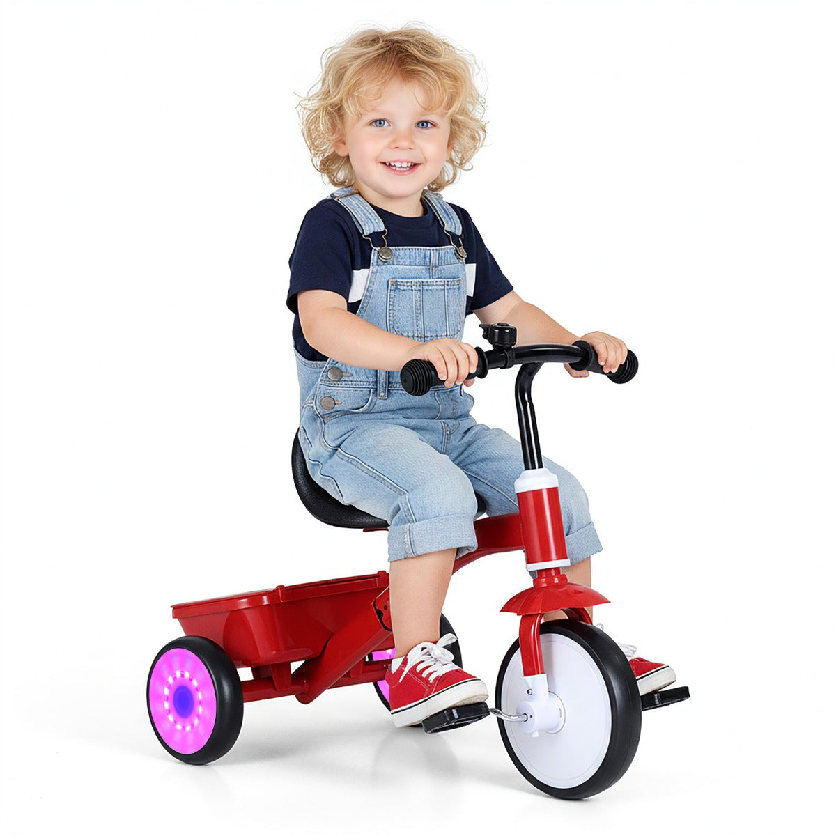 Livsk costway driewieler voor peuters loopfiets met lichtgevende wielen opbergbox afneembare pedalen kinderfiets 1 1