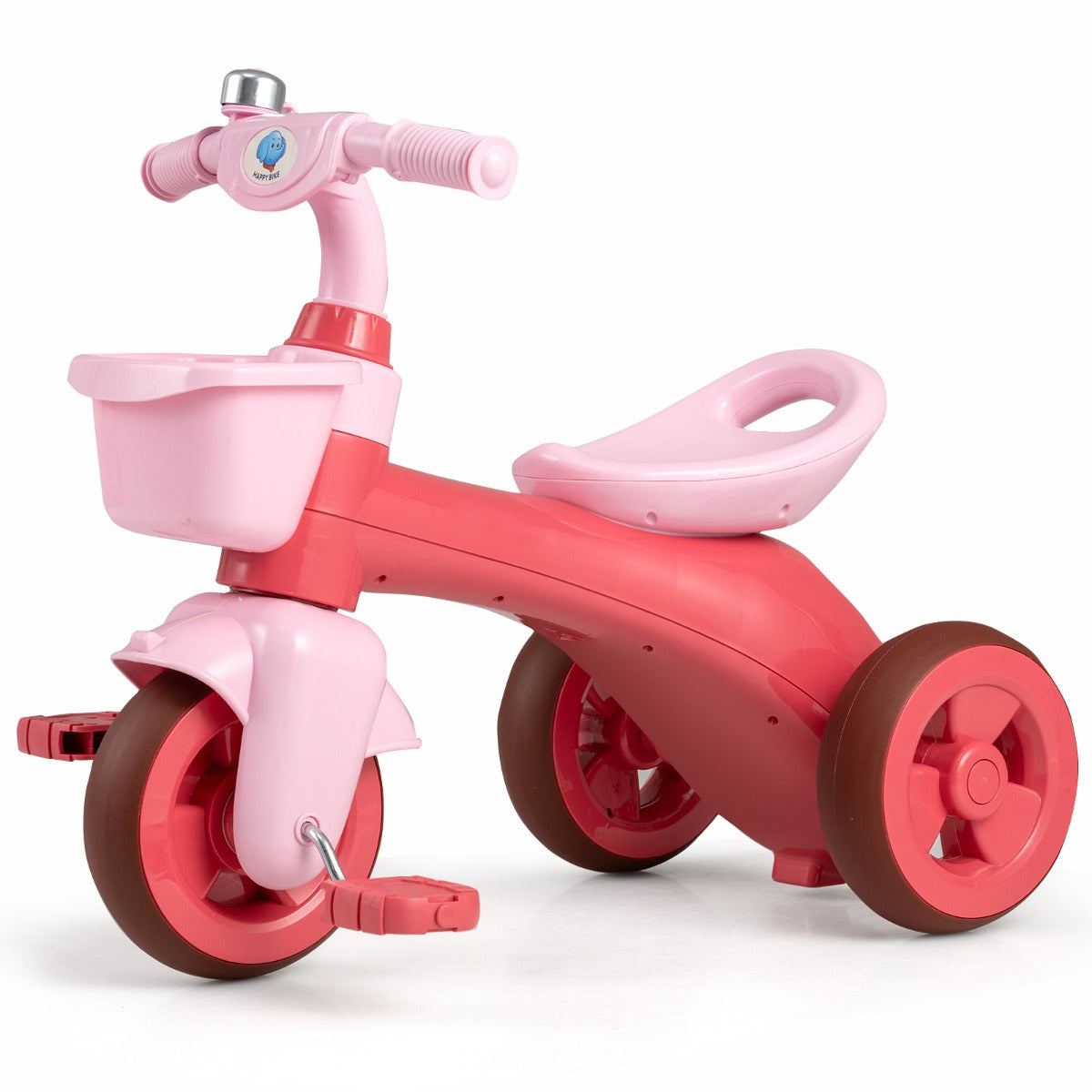Livsk costway driewielige loopfiets voor kinderen voorzien van een stuurbegrenzer bel en ergonomisch ontworpen zadel roze
