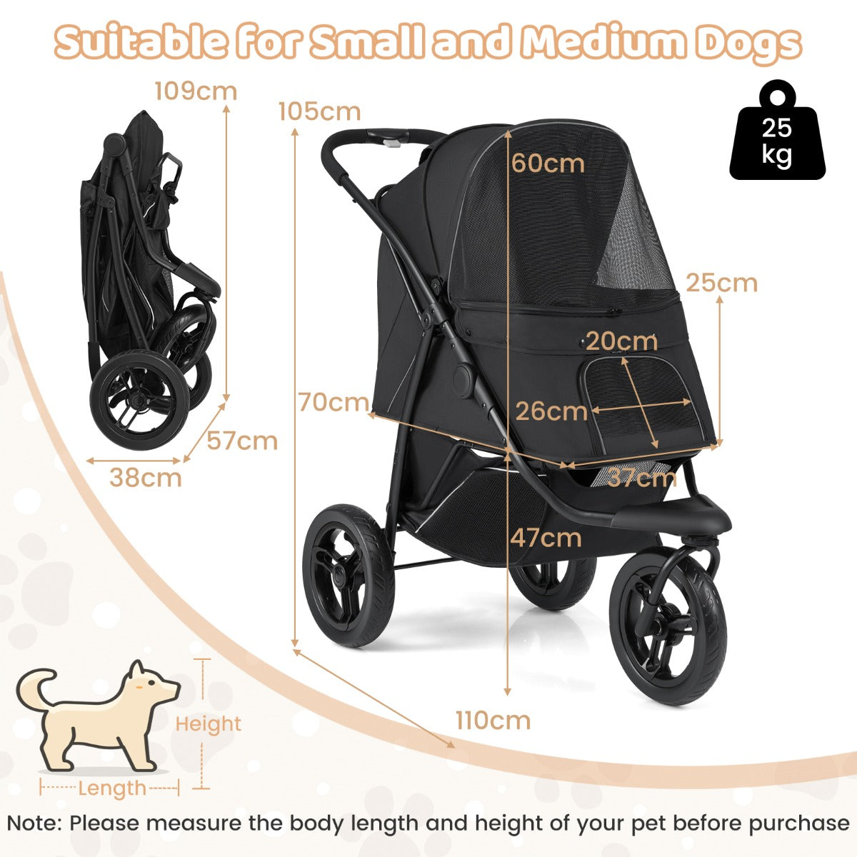 Livsk costway driewielige trolley voor huisdieren geschikt voor kleine tot middelgrote honden met een opvouwbare kattenmand 1 1
