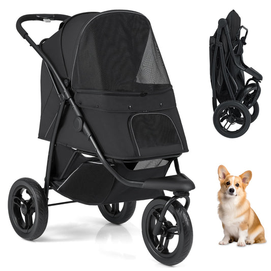 Livsk costway driewielige trolley voor huisdieren geschikt voor kleine tot middelgrote honden met een opvouwbare kattenmand