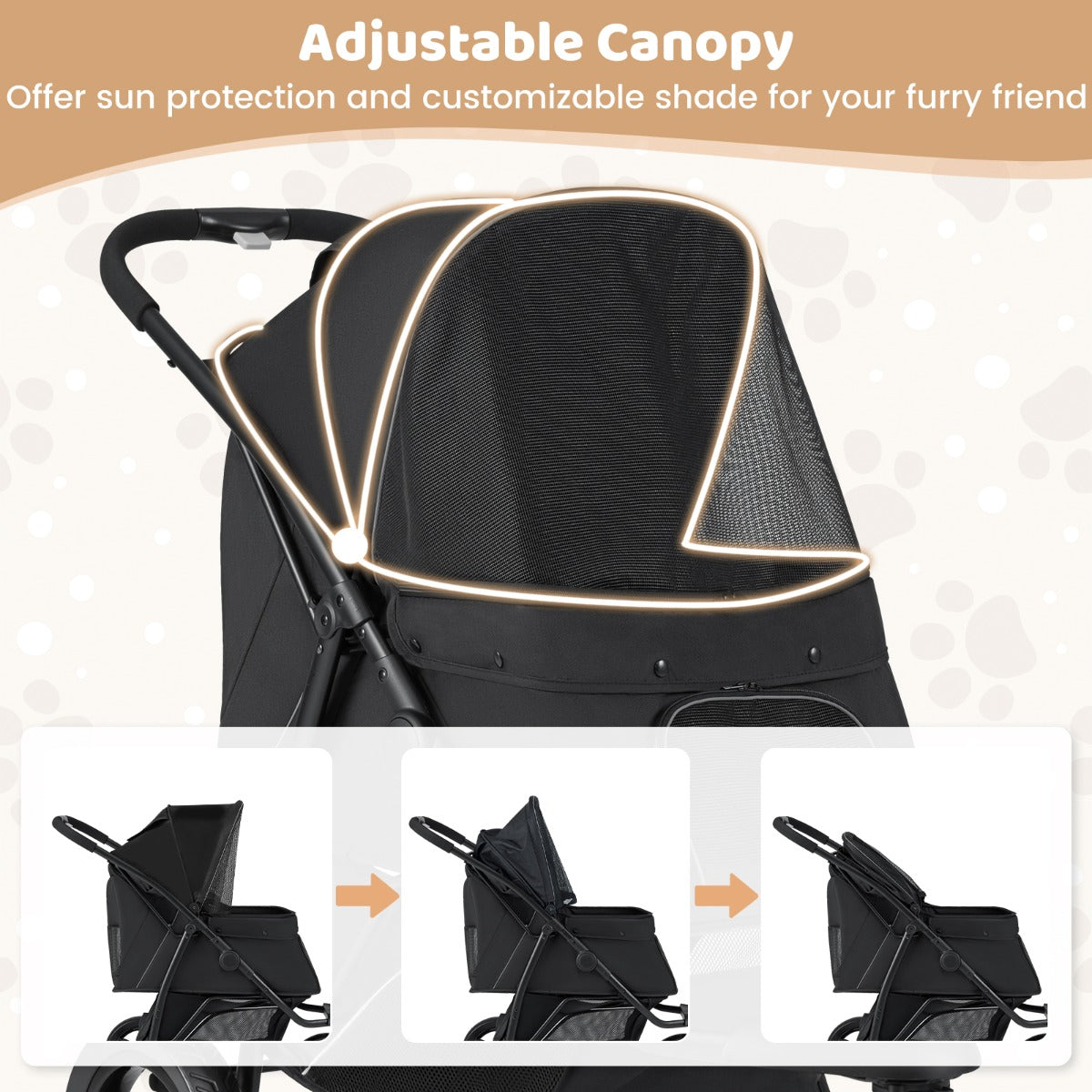 Livsk costway driewielige trolley voor huisdieren geschikt voor kleine tot middelgrote honden met een opvouwbare kattenmand 3