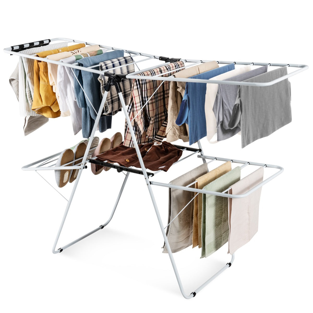LIVSK Opvouwbare Droogtrommel - Verstelbare Vleugels - Gepoedercoat Stalen Frame - Tot 20 kg - Voor Binnen en Buiten - Wit + Zwart