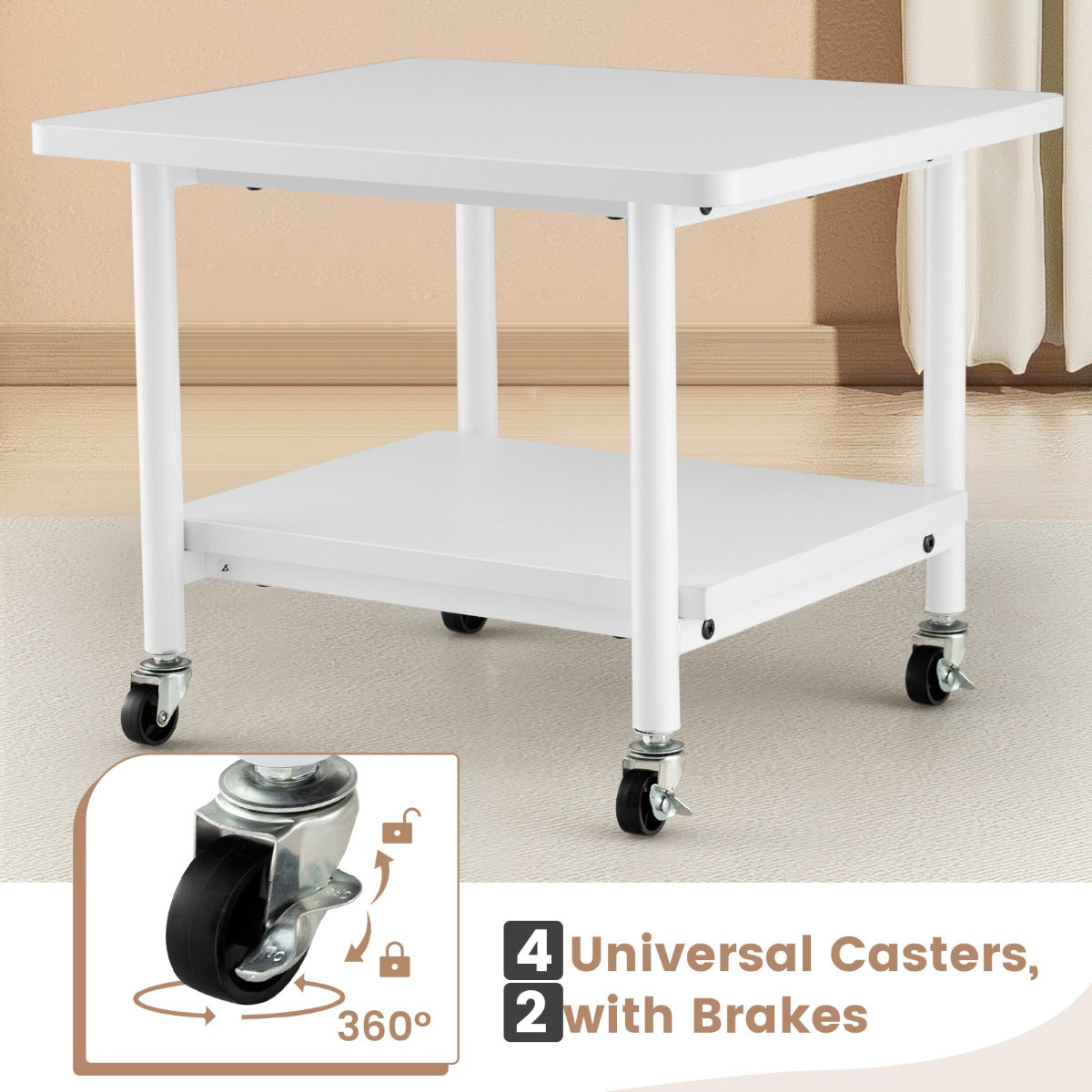 LIVSK Printertafel - 2 Niveaus - Vergrendelbare Wielen - Duurzaam en Waterdicht - Tot 55 kg - Wit