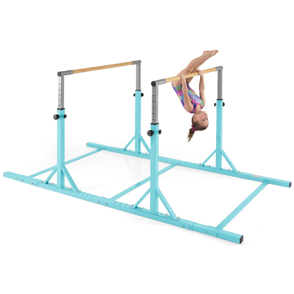 Livsk costway dubbele horizontale stangen voor kinderen 250 cm junior gymnastiekbrug met hoogteverstelling van 845 1445 cm en 6 voudige breedteverstelling