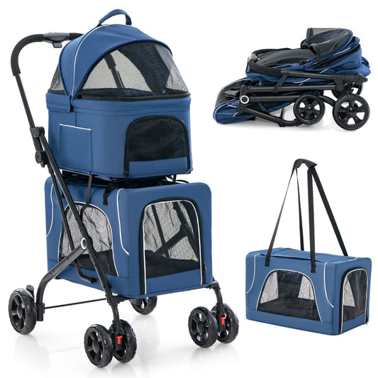 LIVSK 3-in-1 Kinderwagen voor Huisdieren - Opvouwbaar - Afneembare Dragers - Ademend Gaas - 53 x 84 x 105 cm - Blauw
