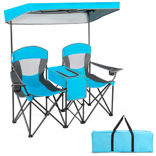 LIVSK 2-zits campingstoel met afneembare zonnekap - Draagtas - Ingebouwde tafel - Tot 240 kg - Oxford stof - Marineblauw