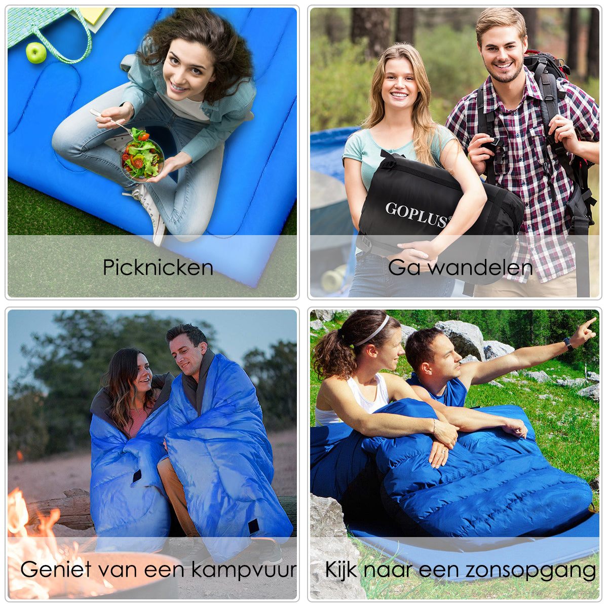 LIVSK Dubbele Slaapzak 2 Persoons - Waterdicht - 2-in-1 met Kussens - Voor Extreem Weer - Draagtas Inclusief - Blauw