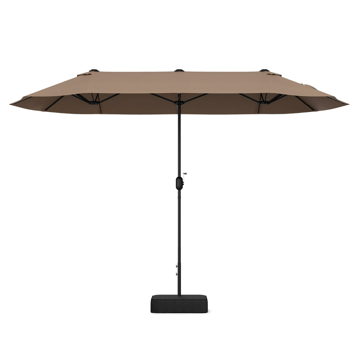 LIVSK Dubbele Terrasparasol 396 x 201 cm - Ventilatiegat - PA-gecoat Doek - Windbestendig Frame - Opvulbare Voet - Bruin