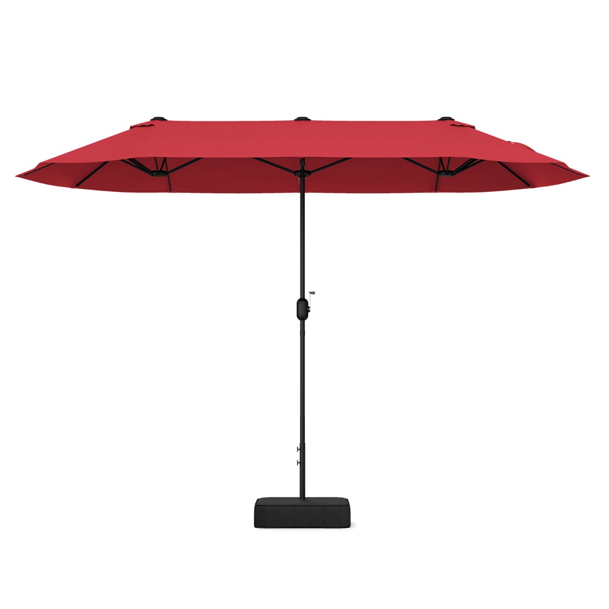 LIVSK Dubbele Terrasparasol - 396 x 201 cm - Ventilatiegat - Weerbestendig Doek - Stabiel Frame - Opvulbare Voet - Grijs