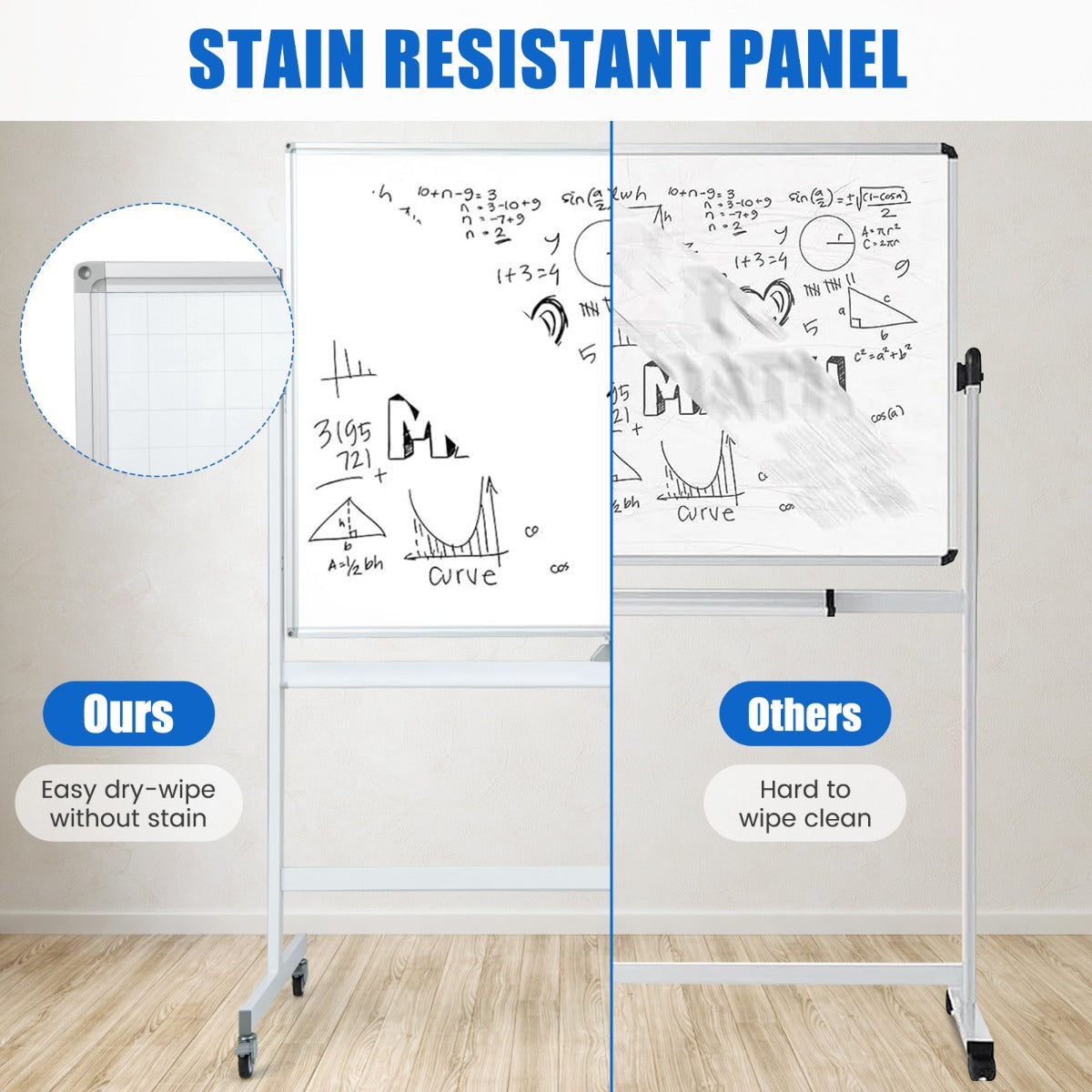 LIVSK Dubbelzijdig Verstelbaar Whiteboard - Hoogte 161-181 cm - Inclusief 6 Stiften en Magneten - Voor Onderwijs en Presentaties