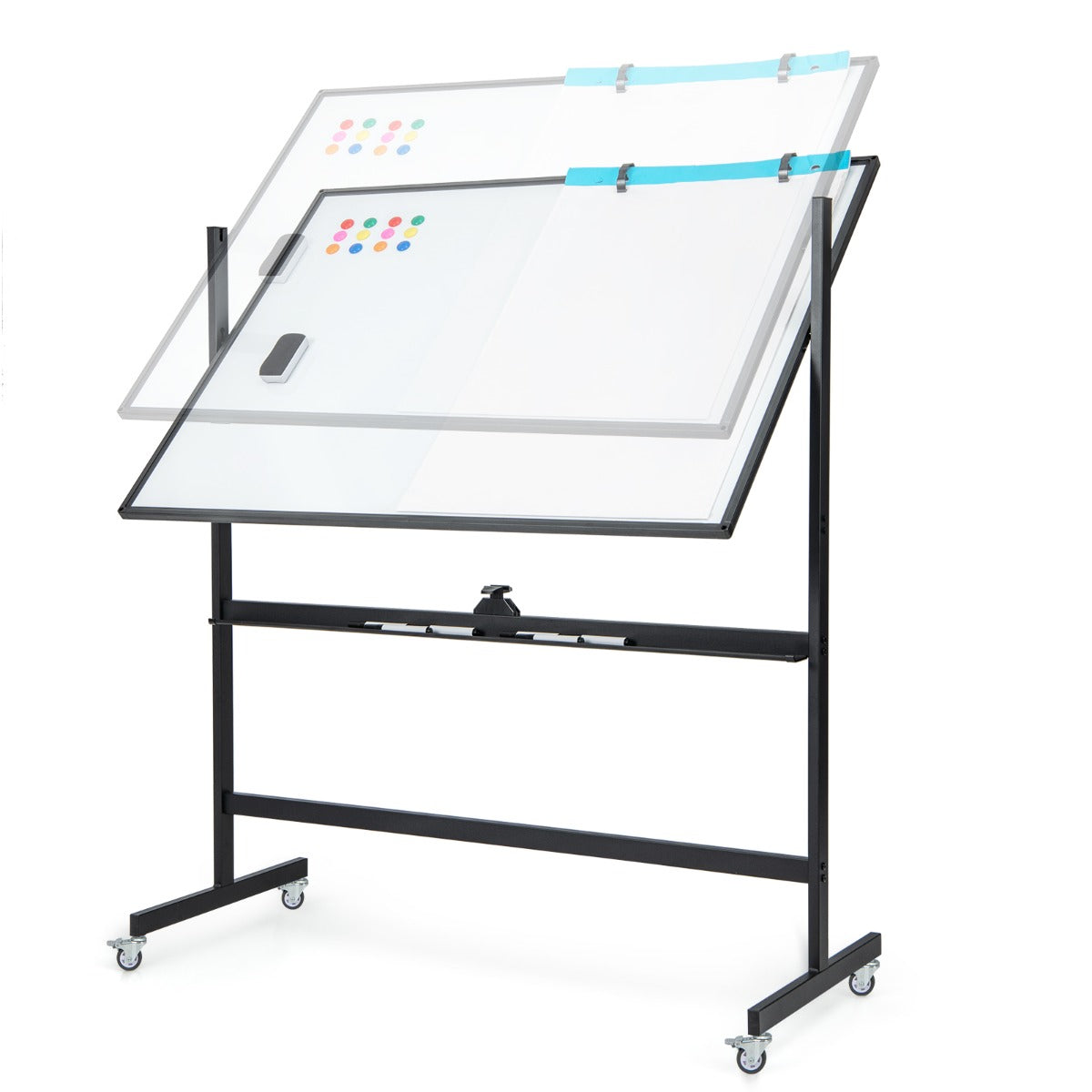 LIVSK Dubbelzijdig Whiteboard - Verstelbare Hoogte 161/181 cm - Magnetisch en Afwasbaar - Inclusief Accessoires - Zwart
