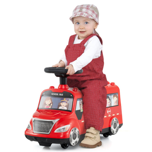 LIVSK Kinderspeelauto Schoolbus - Interactief Stuur - Muziekknop - Ruime Opbergruimte - Voor Kinderen 19-36 maanden - Rood