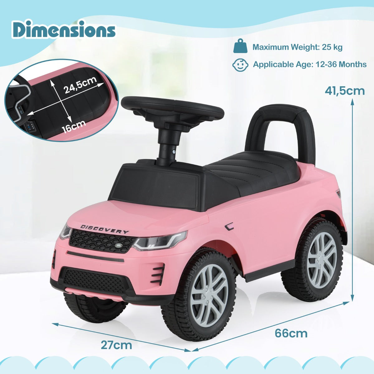 LIVSK Loopauto voor Kinderen - Veilig en Stabiel met Claxon en Motorgeluiden - Opbergruimte onder Zitting - Tot 25 kg - Roze