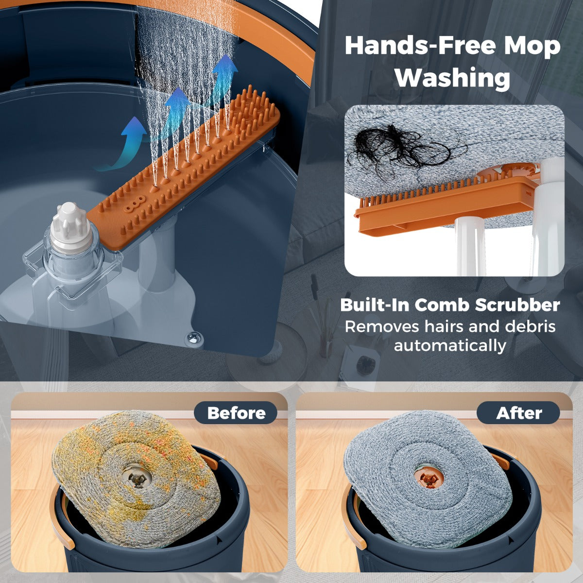 Livsk costway dweil en emmerset met wringer 2 koppen 9 microvezeldoeken nat en droog reinigen marineblauw marineblauw