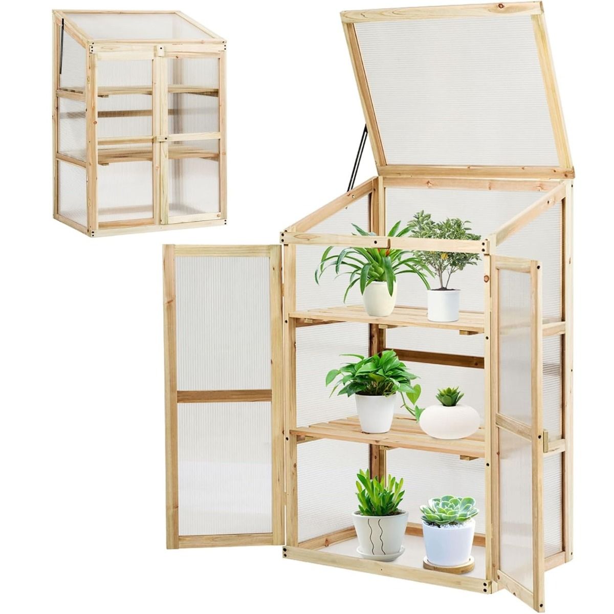 Livsk costway een kas in schuurstijl en een verhoogde houten kas met planken voor het beschermen en kweken van planten in de tuin