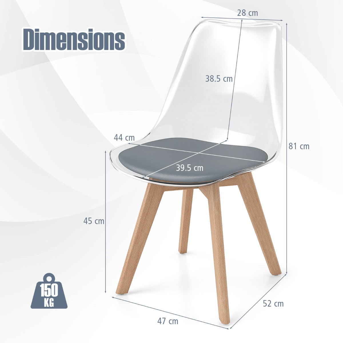 Livsk costway een set van 4 transparante eetkamerstoelen moderne ghost stoelen zonder armleuningen grijs 1 1