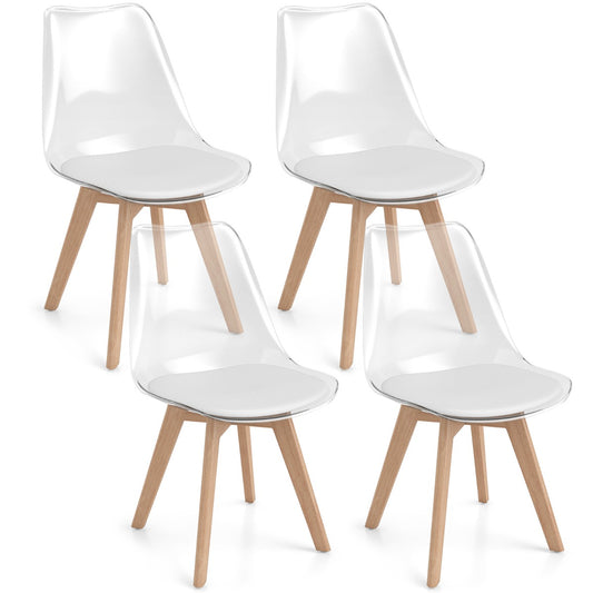 Livsk costway een set van 4 transparante eetkamerstoelen moderne ghost stoelen zonder armleuningen wit