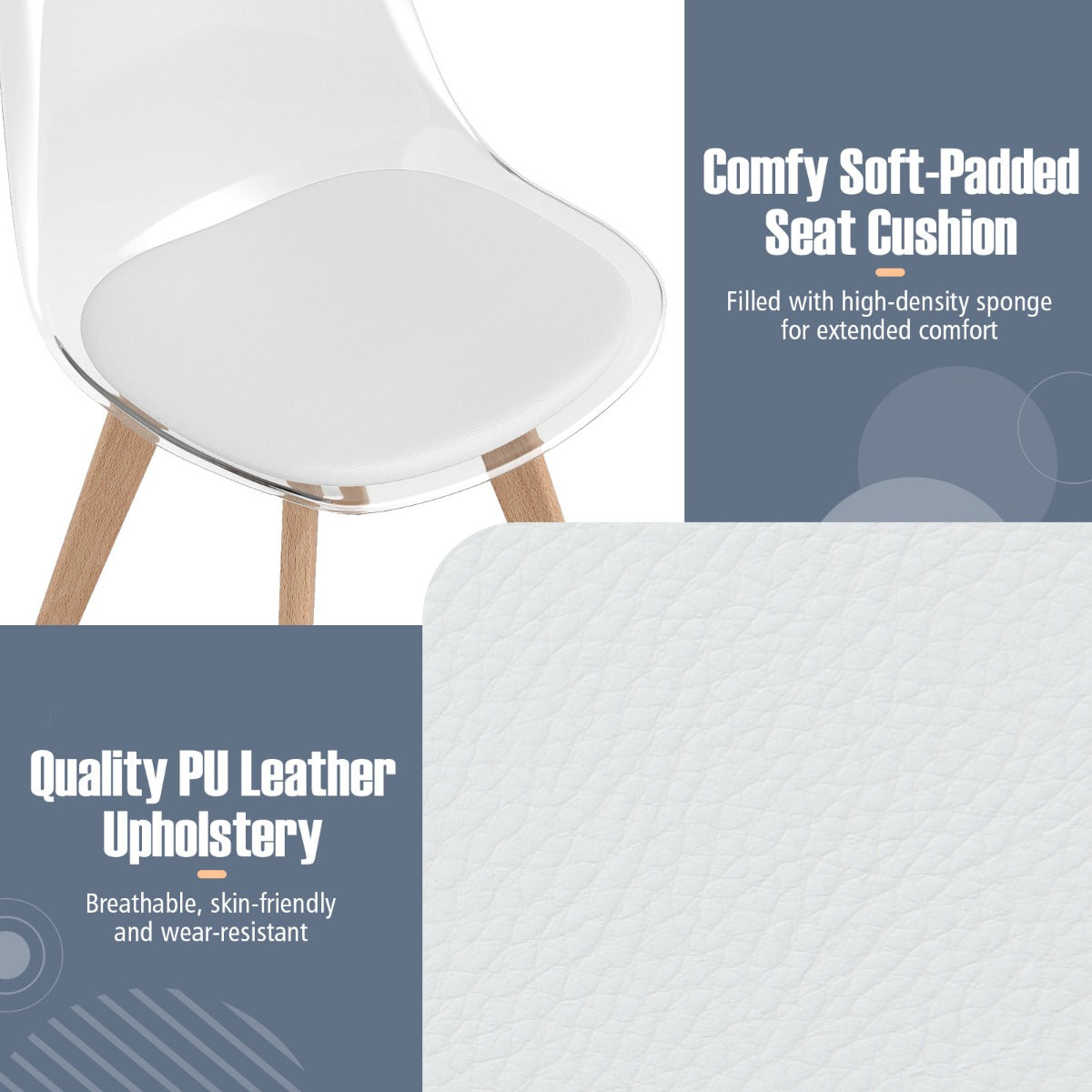 Livsk costway een set van 4 transparante eetkamerstoelen moderne ghost stoelen zonder armleuningen wit 2