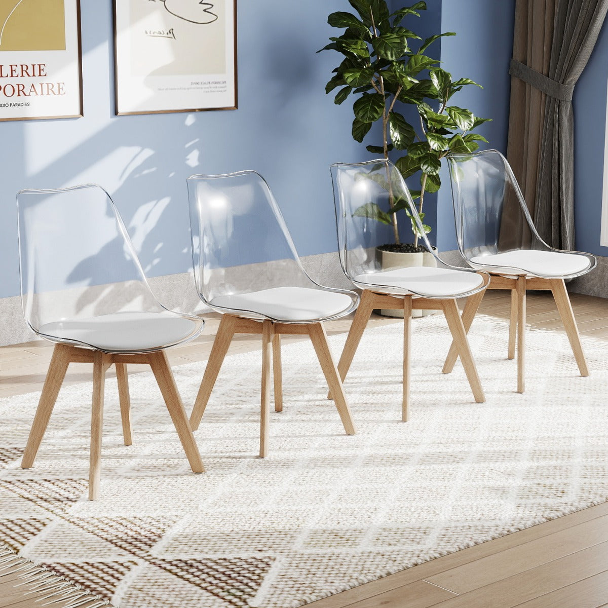Livsk costway een set van 4 transparante eetkamerstoelen moderne ghost stoelen zonder armleuningen wit 6