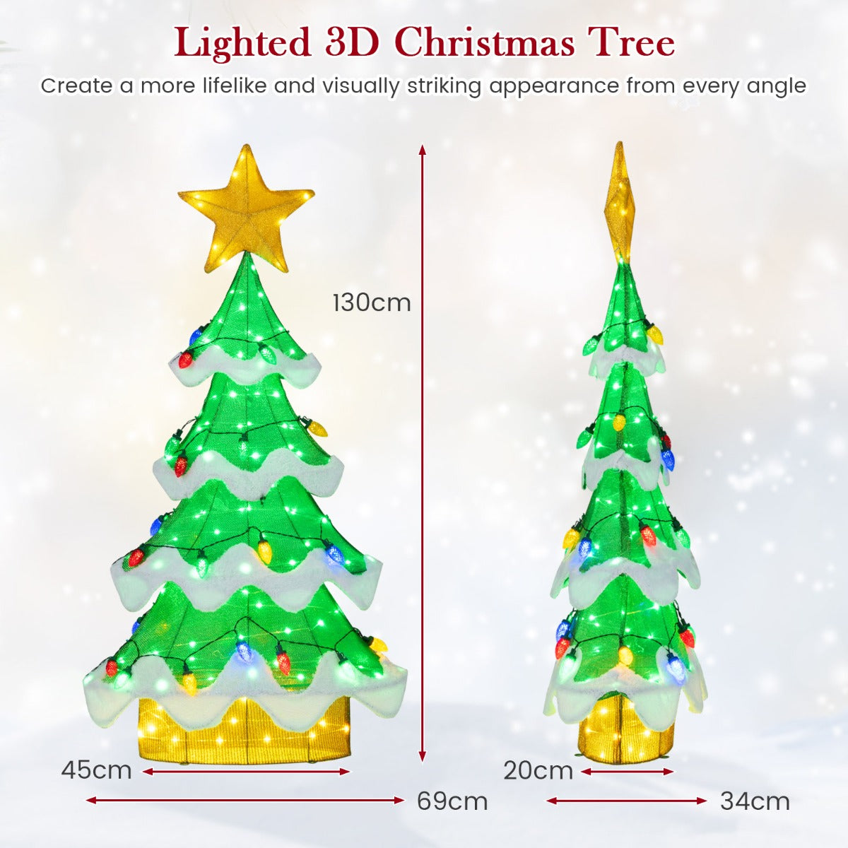 Livsk costway een verlichte kerstboom van 130 cm met 34 gekleurde lampjes waaronder warmgroene en gele ledlampjes 1 1