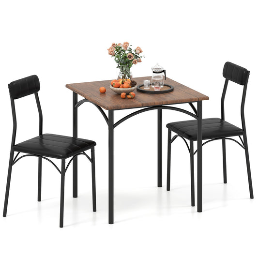 LIVSK 3-delige Eethoekset - Ruimtebesparend met Gevoerde Stoelen - Stevig Metalen Frame - Onderhoudsvriendelijk - Zwart + Rustiek