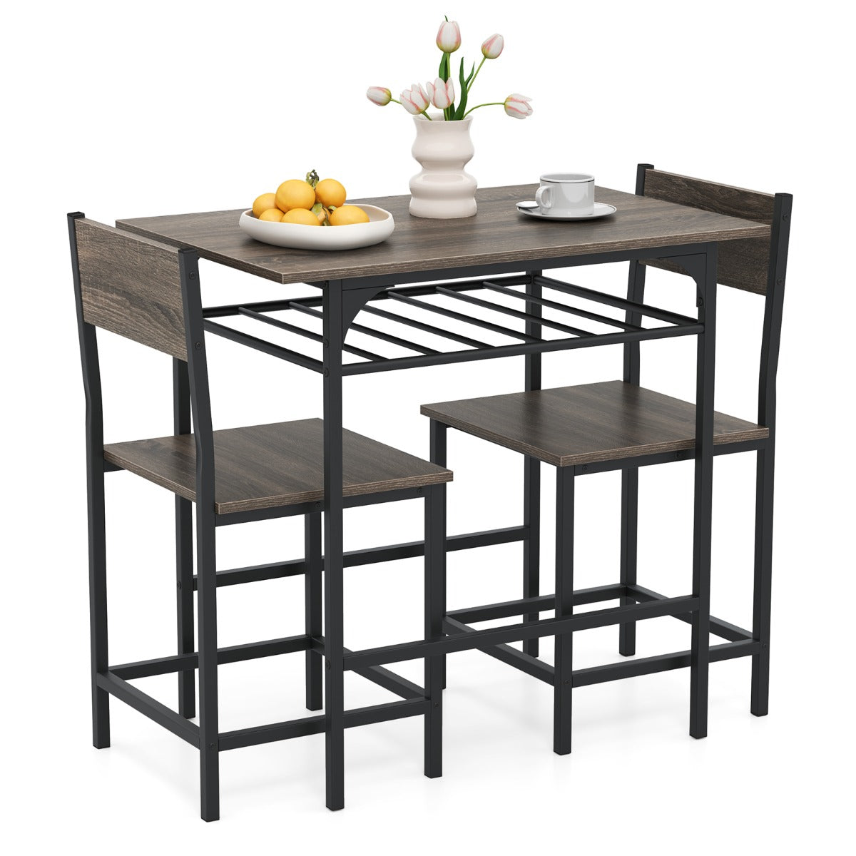 LIVSK 3-delige Eetset - Tafel 80 x 52,5 x 77 cm en 2 Stoelen - Waterbestendig - Ingebouwd Opbergrek - Grijs