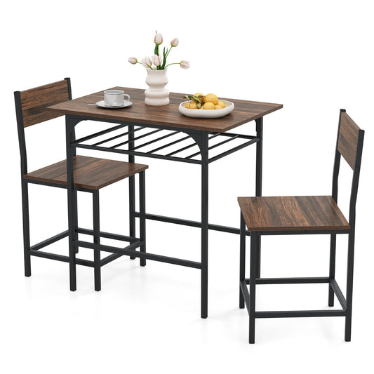 LIVSK 3-delige Eetset - Tafel 80 x 52,5 x 77 cm en 2 Stoelen - Waterbestendig en Ruimtebesparend - Bruin