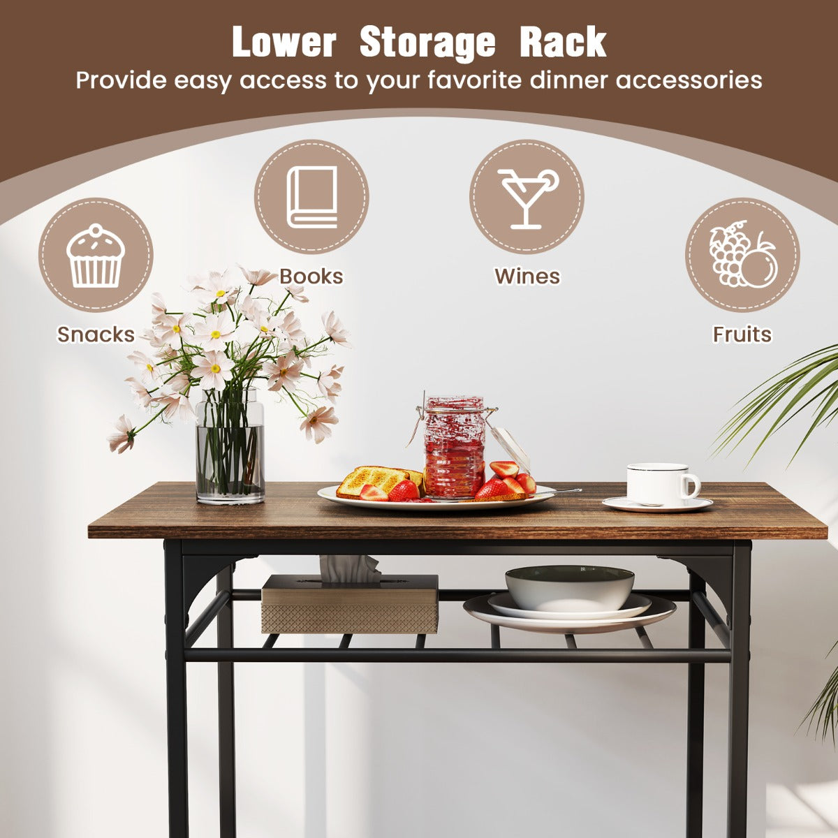LIVSK 3-delige Eetset - Tafel 80 x 52,5 x 77 cm en 2 Stoelen - Waterbestendig en Ruimtebesparend - Bruin