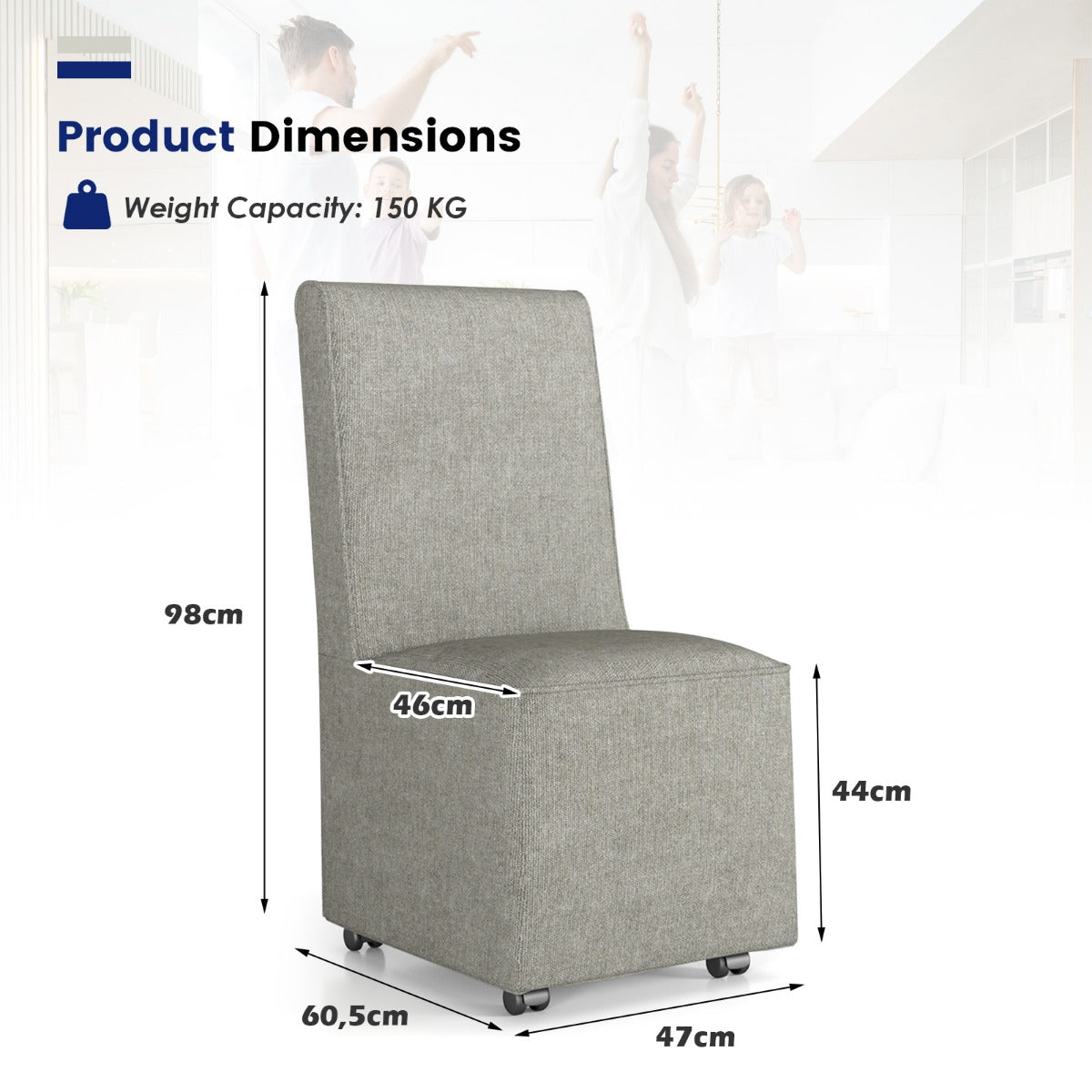 LIVSK Accentstoel - Ergonomisch Design met Weerstandswielen - Afneembare Hoes - 47 x 60,5 x 98 cm - Grijs