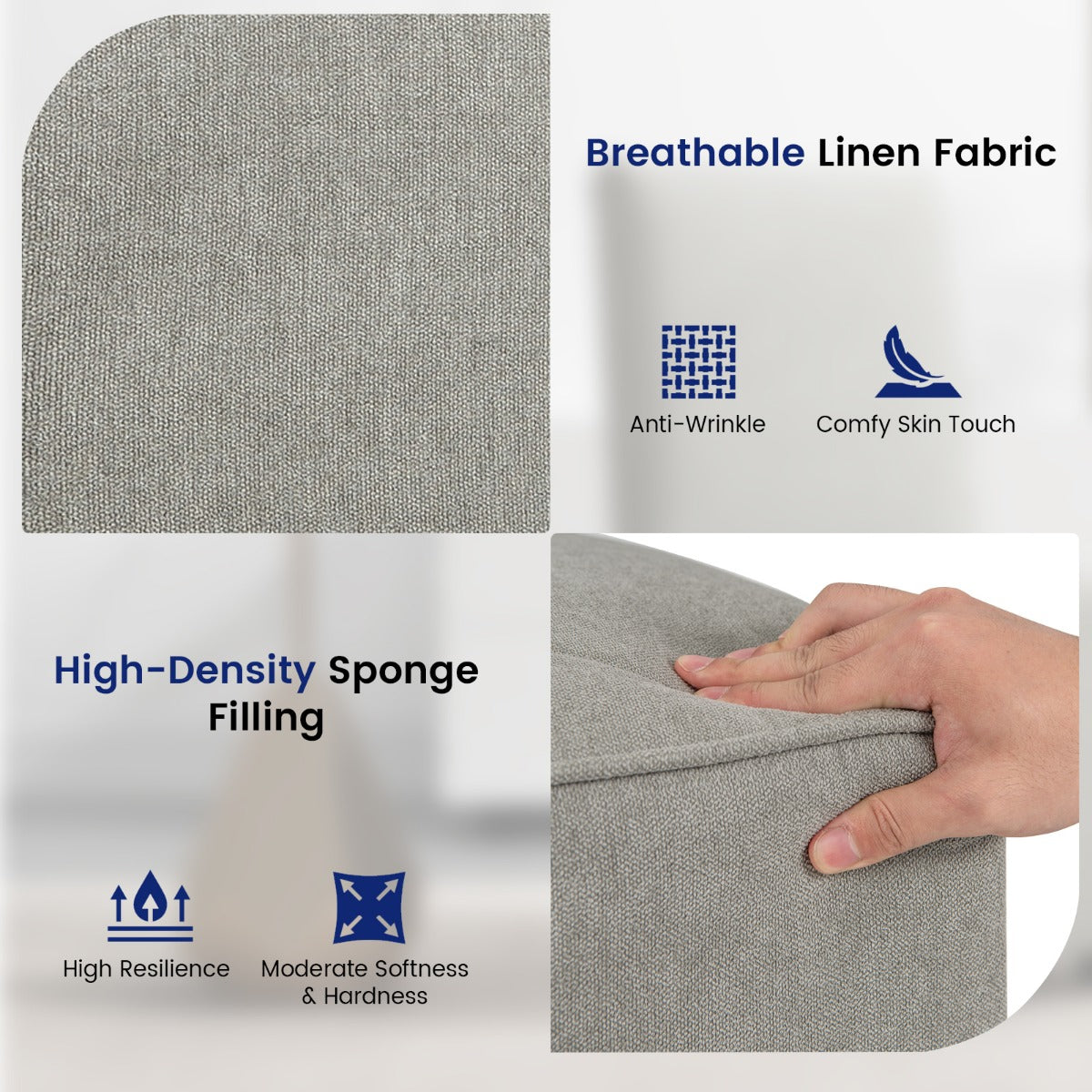 LIVSK Accentstoel - Ergonomisch Design met Weerstandswielen - Afneembare Hoes - 47 x 60,5 x 98 cm - Grijs