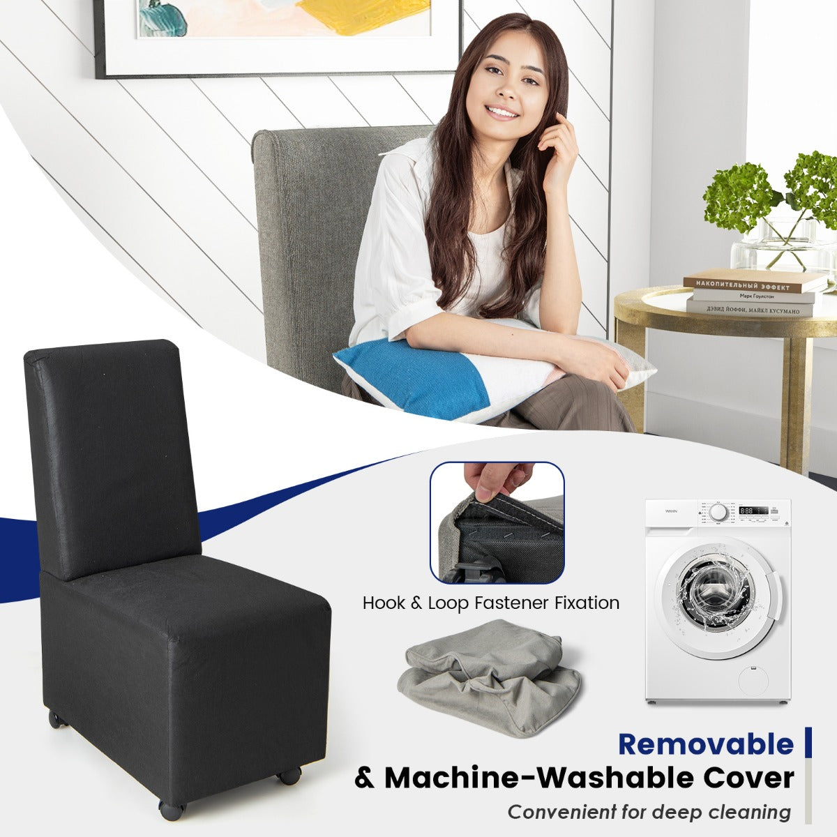 LIVSK Accentstoel - Ergonomisch Design met Weerstandswielen - Afneembare Hoes - 47 x 60,5 x 98 cm - Grijs